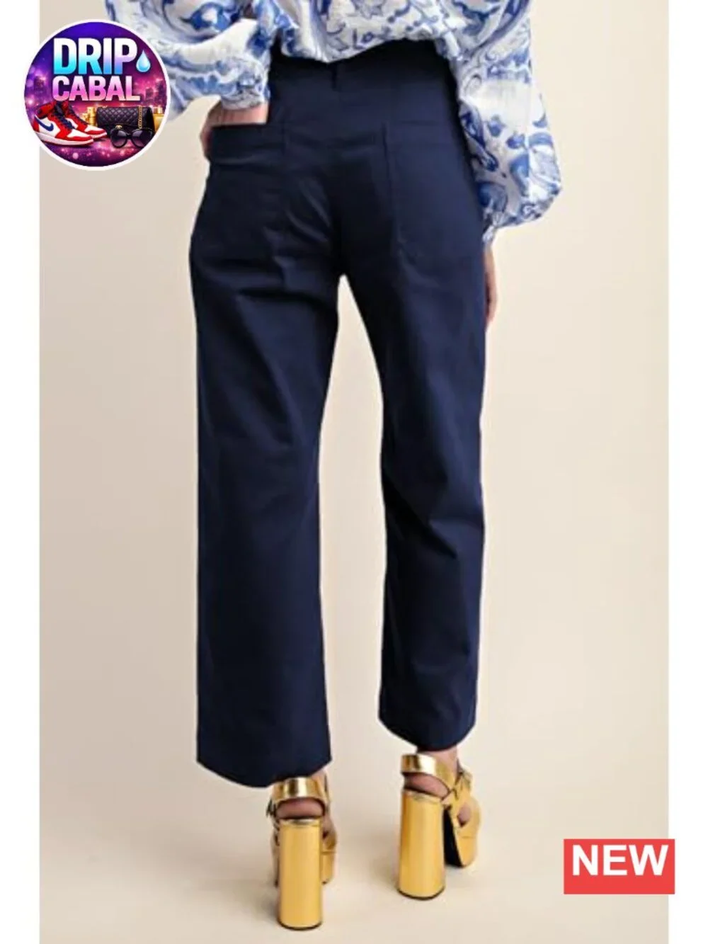 Womens High Waisted Cropped Wide Leg Pants Stretchy Trousers with Pockets